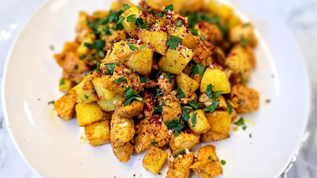 خوراک مرغ و سیب‌زمینی