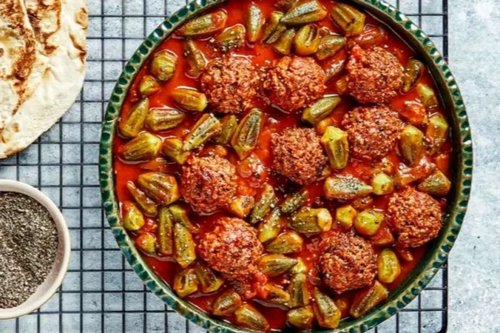 خوراک بامیه و گوشت